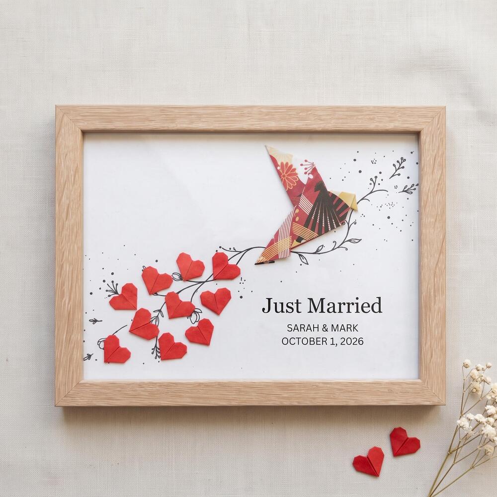 Personalized Wedding Gift for Couples, Just Married Handmade Origami Bird, Paper